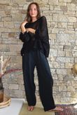 Suri Cushion Cotton Button Pocket Barrel Pant Black